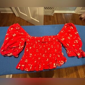 Altar'd State Red Floral Blouse